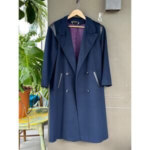 Vintage Jacobson’s Made in USA 100% Wool Navy Blue Double Breasted Tweed Coat 44